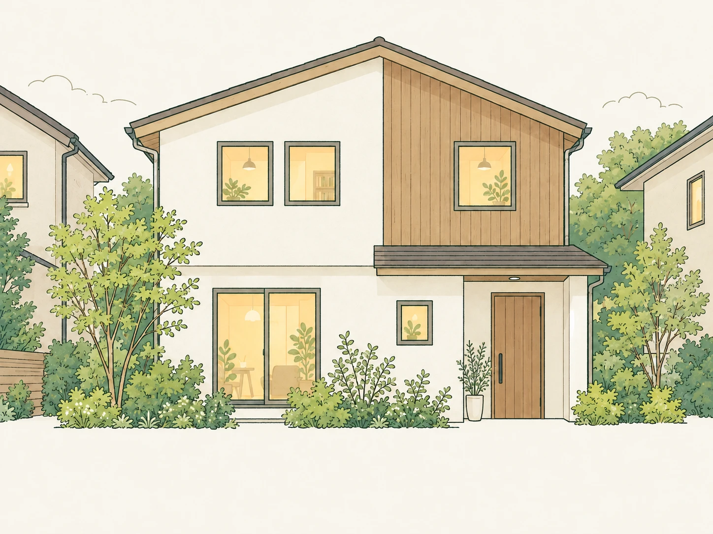 住宅地に建つ家のイラスト(実際の建物ではありません)